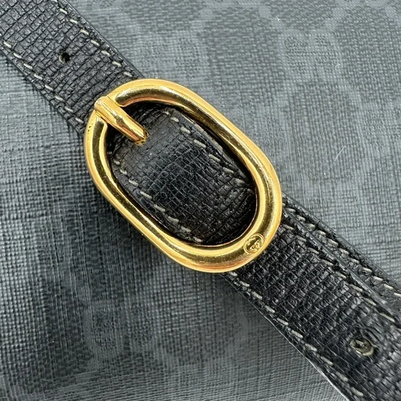 Vintage Gucci GG Monogram Black Crossbody Bag with Web Stripe & Gold Hardware - Picture 11 of 16